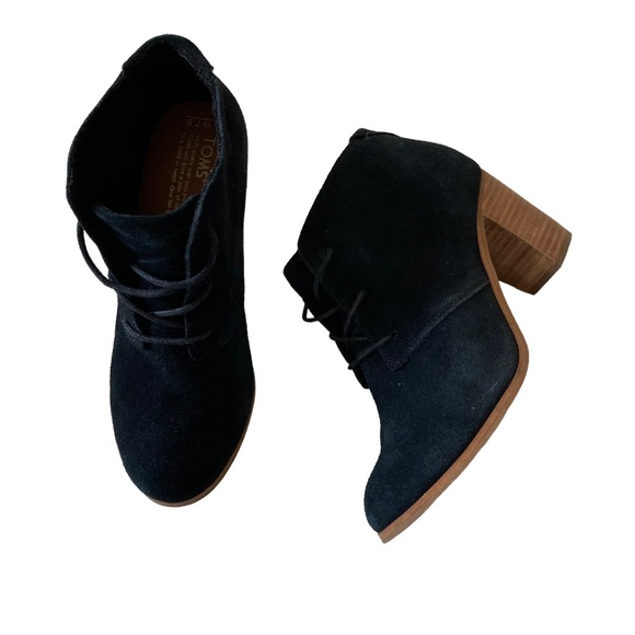 Toms Lunata Lace Up Bootie Black Suede, 7.5 - Picture 4 of 11